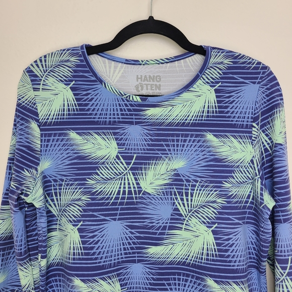 Hang Ten Rash Guard Long Sleeve Quick Dry Hawaiian Floral Blue Size Medium - Picture 3 of 13